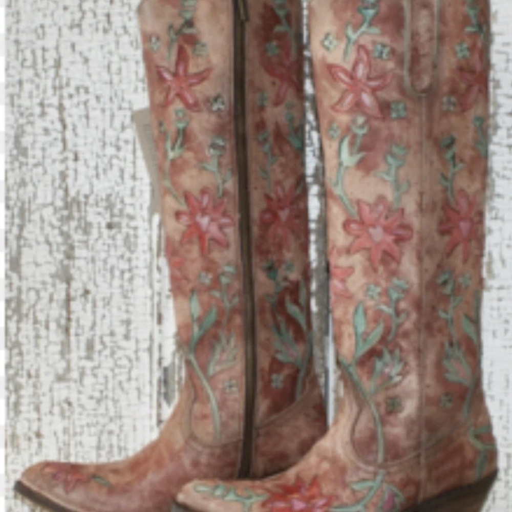 LIBERTY Black Floral Embroidered Boots - Pink and Brown